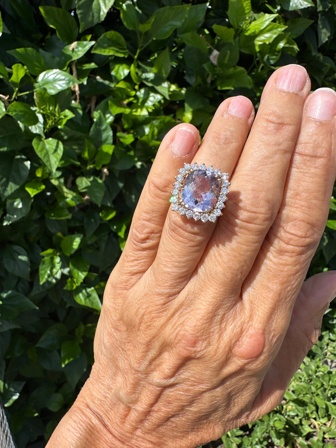 Halo Pink Kunzite and Diamond 11.15ct Ring