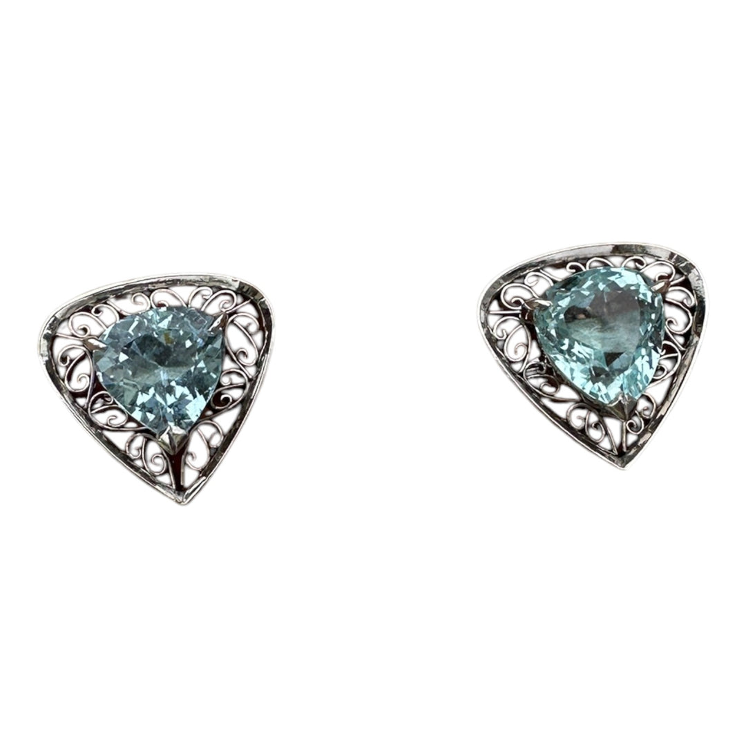 Edwardian 7 Carats Aquamarine Cufflinks and Tie Tack Set, White Gold