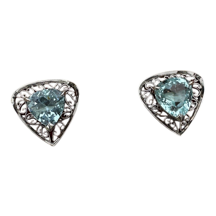 Edwardian 7 Carats Aquamarine Cufflinks and Tie Tack Set, White Gold