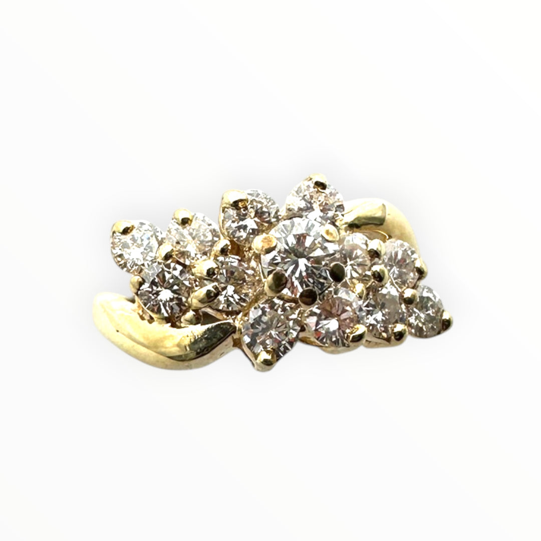 Vintage 14K Yellow Gold 0.80 Carat Round Brilliant Diamond Cluster Cocktail Ring VS