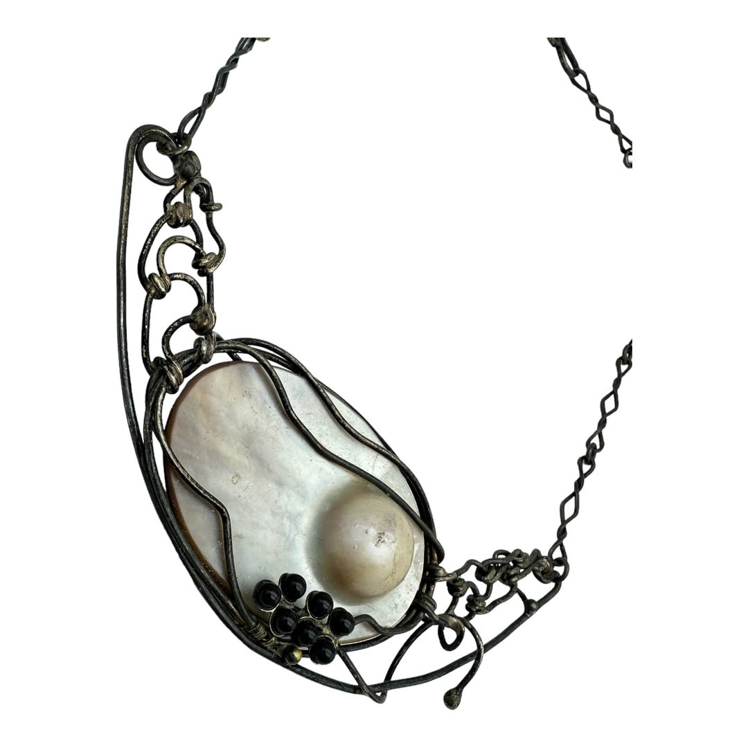 Spider Web Sterling Silver Mobee Pearl Necklace