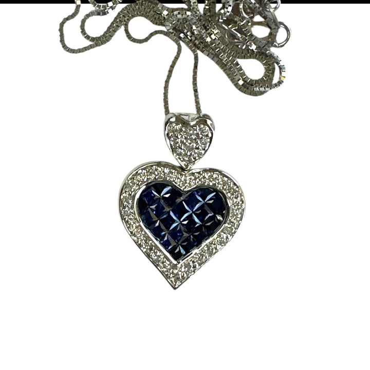 18kt 2.50ct Sapphire Diamond Heart Pendant and Chain