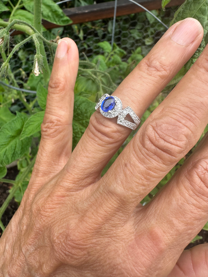 14kt White Gold Sapphire and Diamond Split Shank Ring 1.69ctw
