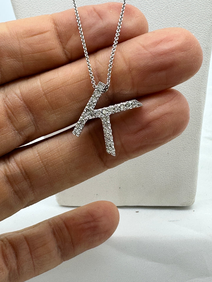14Kt Initial “K”, 1.00ct Diamonds and Chain Pendant