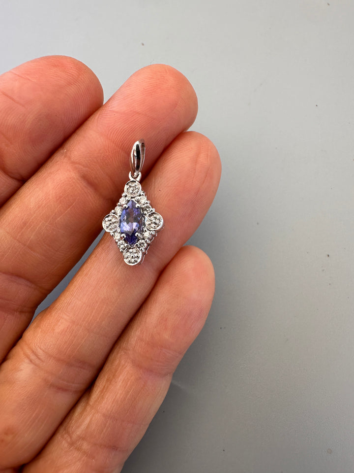 14kt Marquise Tanzanite and Diamond Cluster Pendant