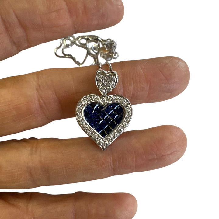 18kt 2.50ct Sapphire Diamond Heart Pendant and Chain