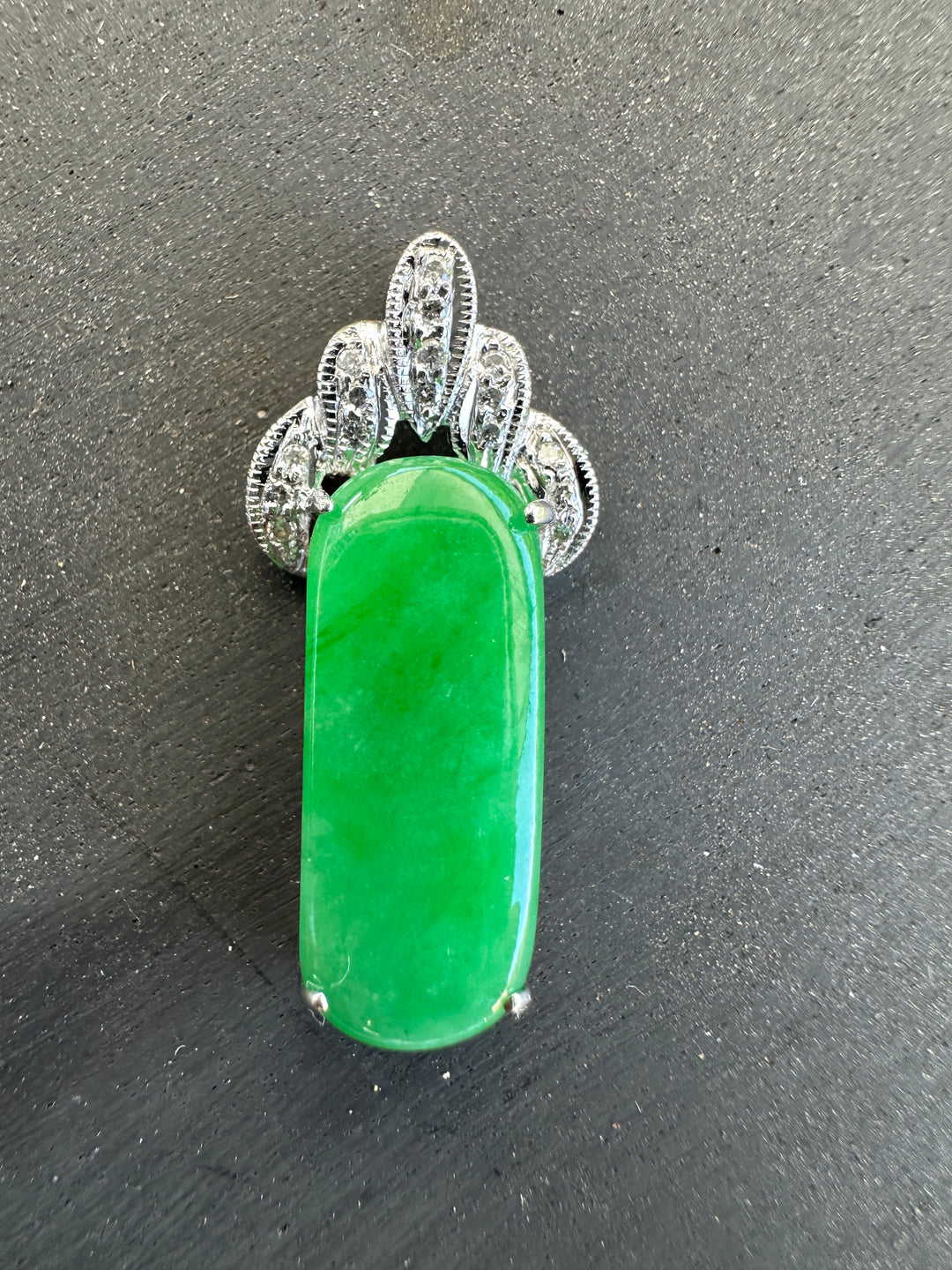18kt Jadeite, Quality Diamond Pendant .16ct white gold