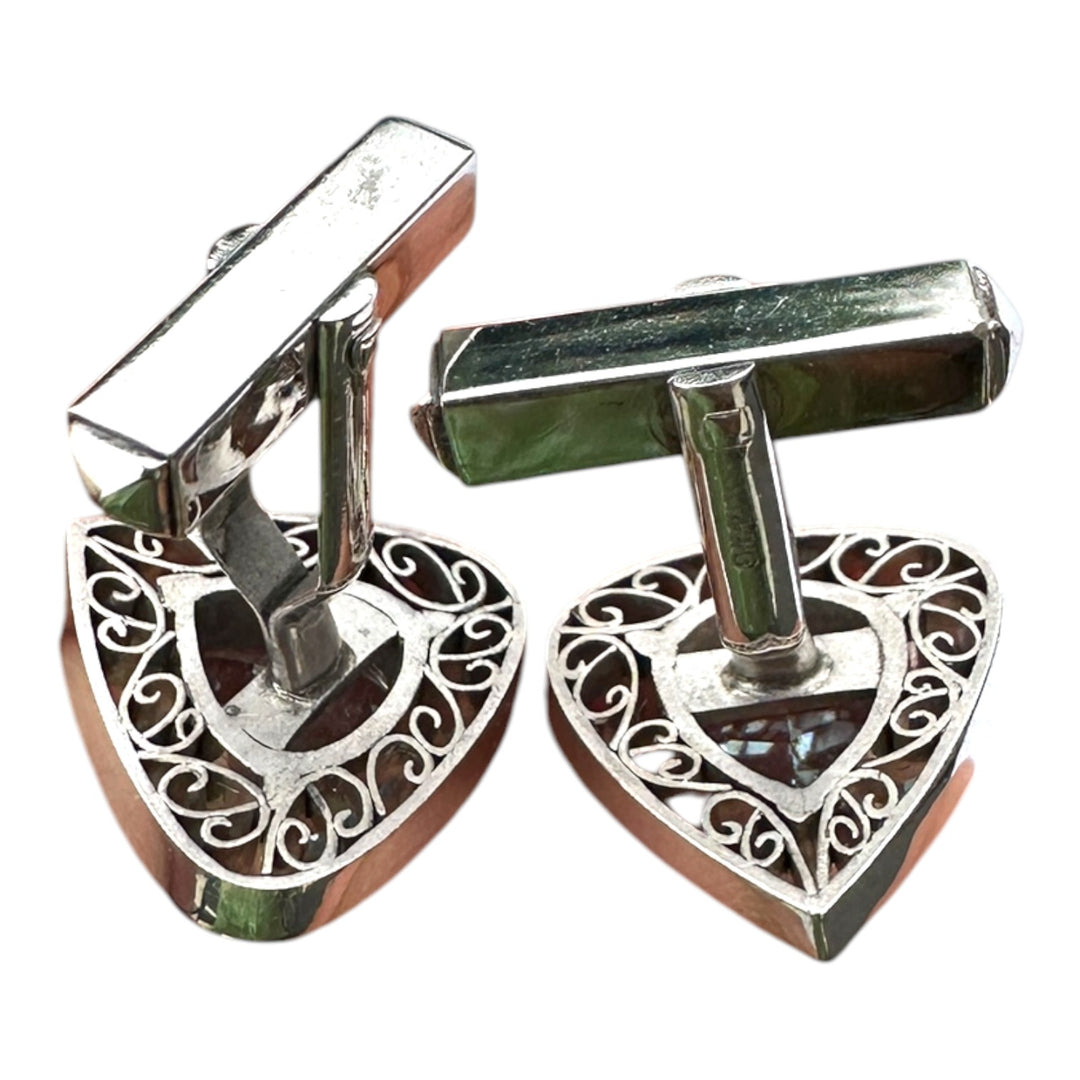 Edwardian 7 Carats Aquamarine Cufflinks and Tie Tack Set, White Gold