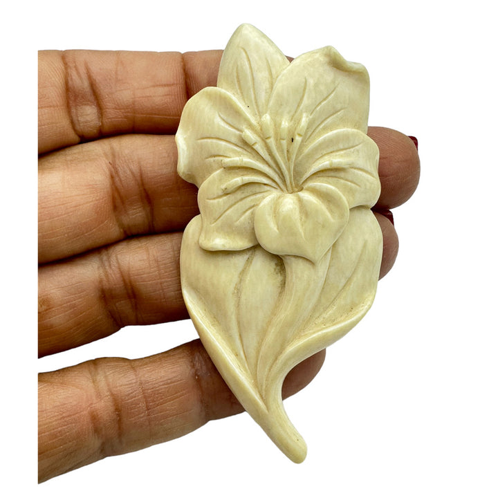 Carved Lotus Flower Cream Colored Large 3" Pin