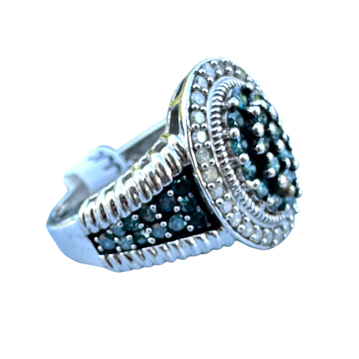 White Gold Blue and White Diamond Halo Statement 1.75ct Halo Ring