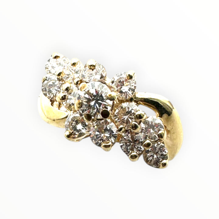 Vintage 14K Yellow Gold 0.80 Carat Round Brilliant Diamond Cluster Cocktail Ring VS