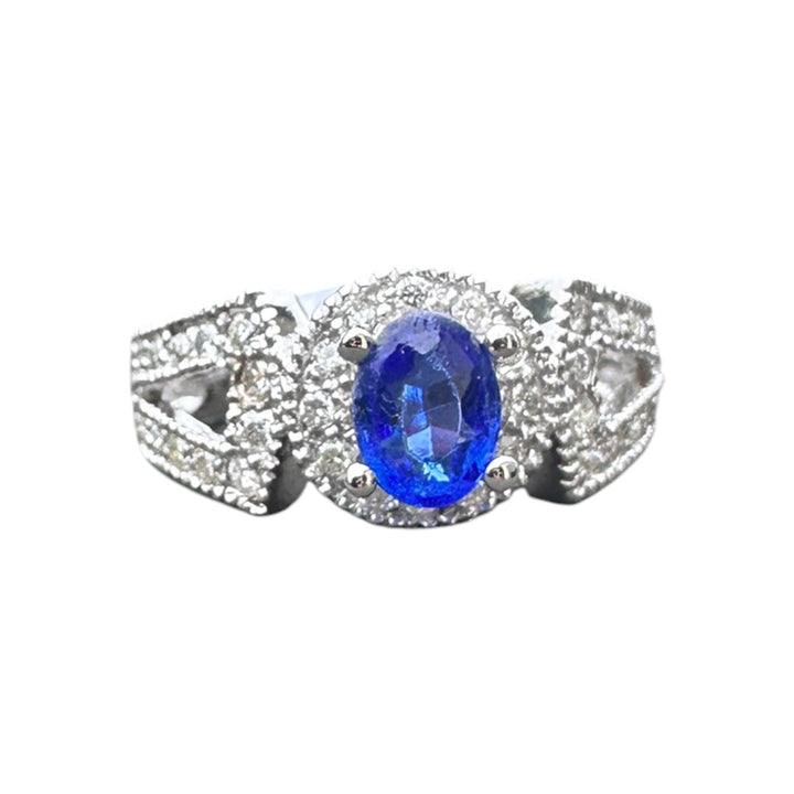 14kt White Gold Sapphire and Diamond Split Shank Ring 1.69ctw