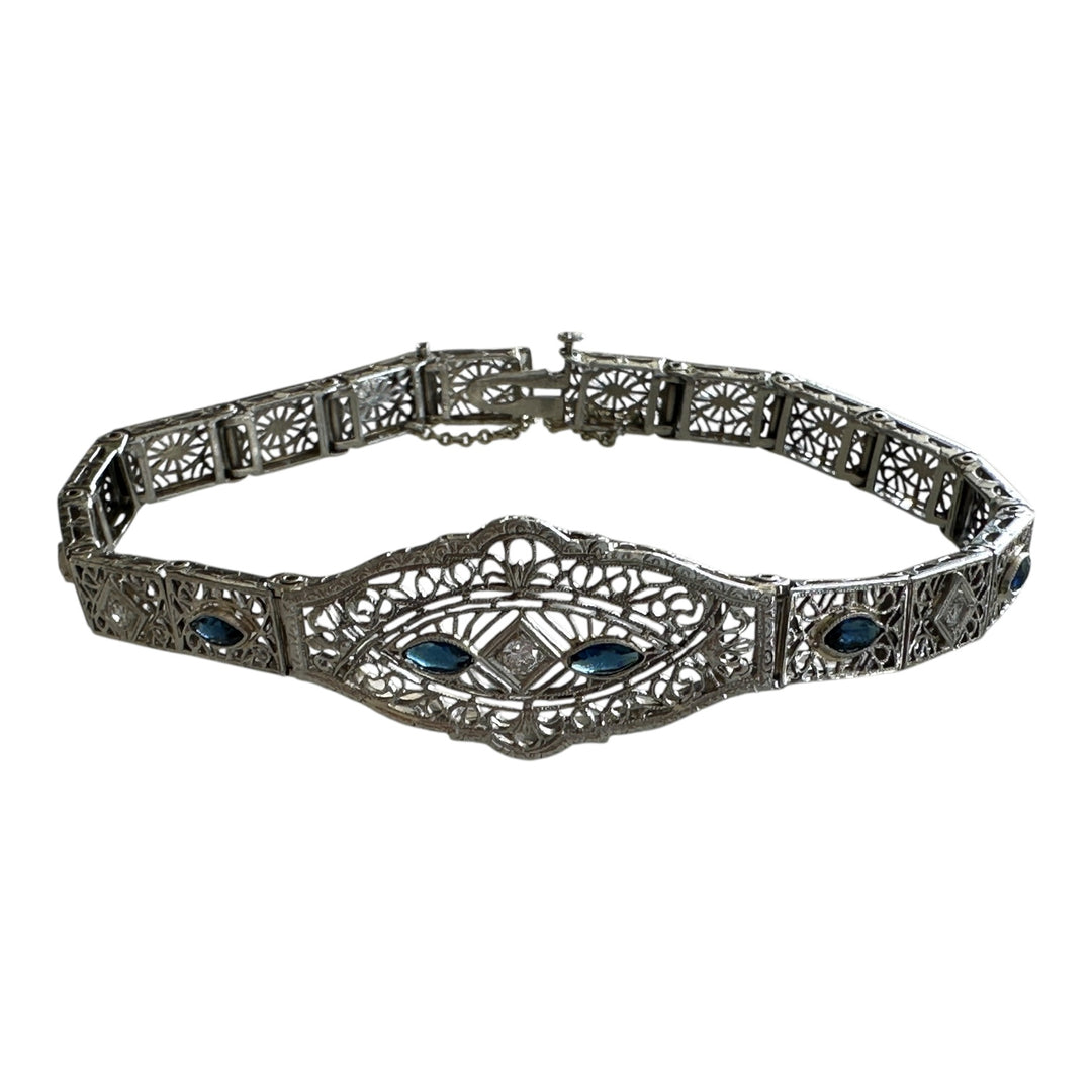 14 karat Victorian 1920s sapphire diamond bracelet