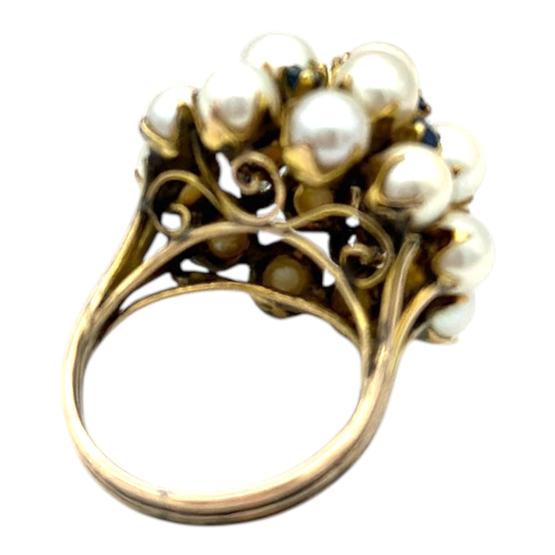 10kt Yellow Gold Sapphire Pearl Temple Ring