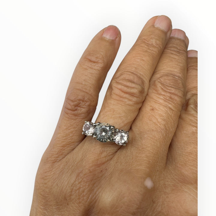 14kt Morganite and Prasiolite 3-stone Gemstone Ring 2.75 karat total weight ￼