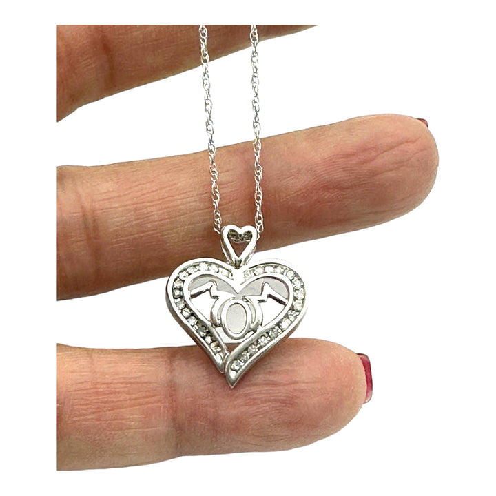 Heart .15 Carat MOM Diamond White Gold Pendant