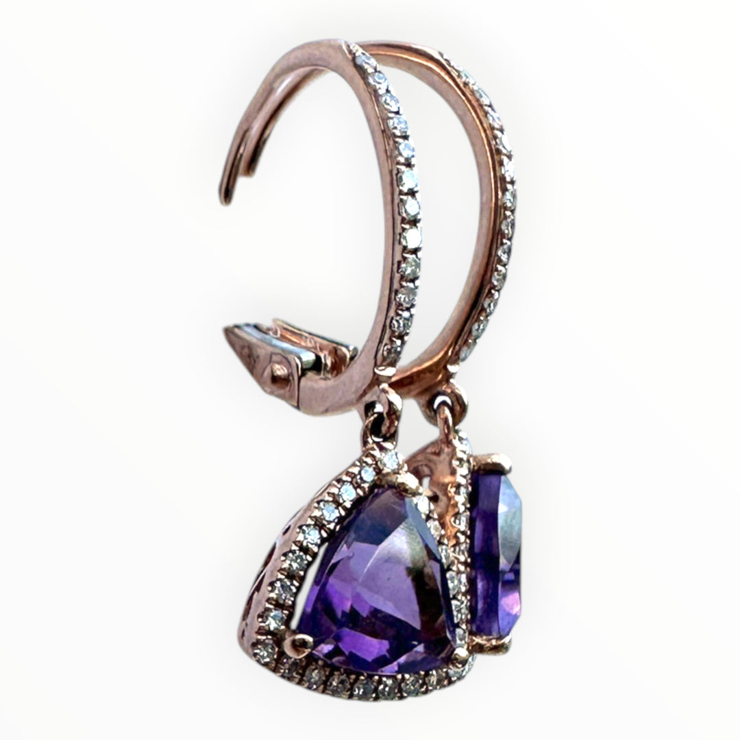 14k Rose Gold & Trillion-Cut Amethyst and Diamond Dangle Earrings 1.35ctw