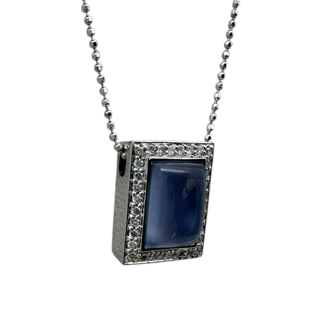 18 karat Chalcedony Gemstone and Diamond Halo Pendant With Chain