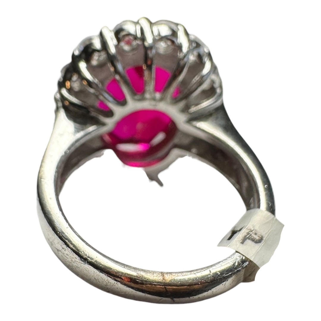 Platinum Travel Ring with 5 Carat Red Stone and 2.00 Carat Halo