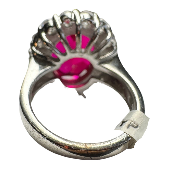 Platinum Travel Ring with 5 Carat Red Stone and 2.00 Carat Halo