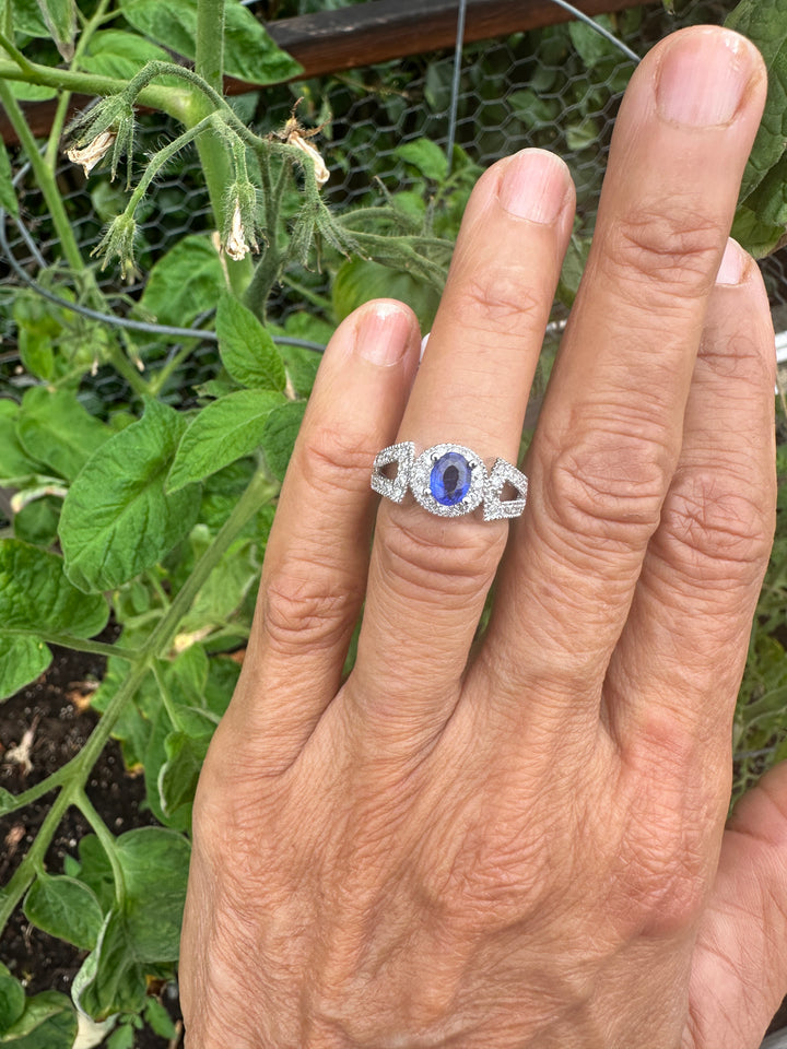 14kt White Gold Sapphire and Diamond Split Shank Ring 1.69ctw