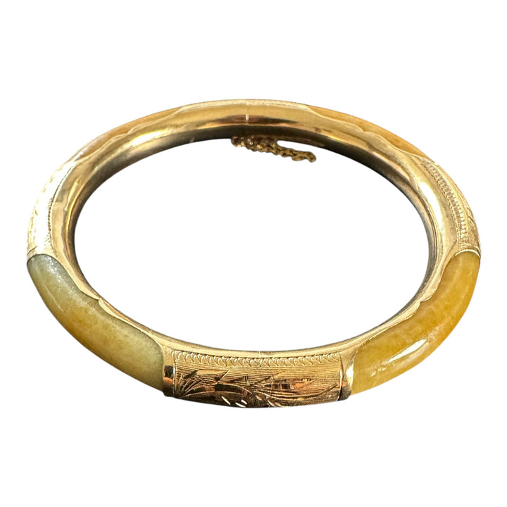 14 karat yellow gold butterscotch jadeite 7.40 mm bangle bracelet