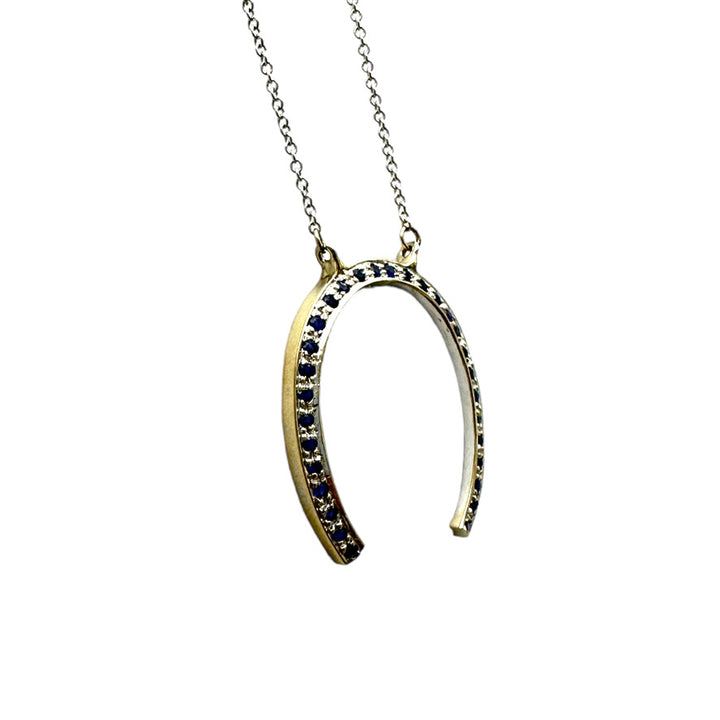 .60 ct Sapphire Good-Luck Horseshoe 14 Karat White Gold Necklace