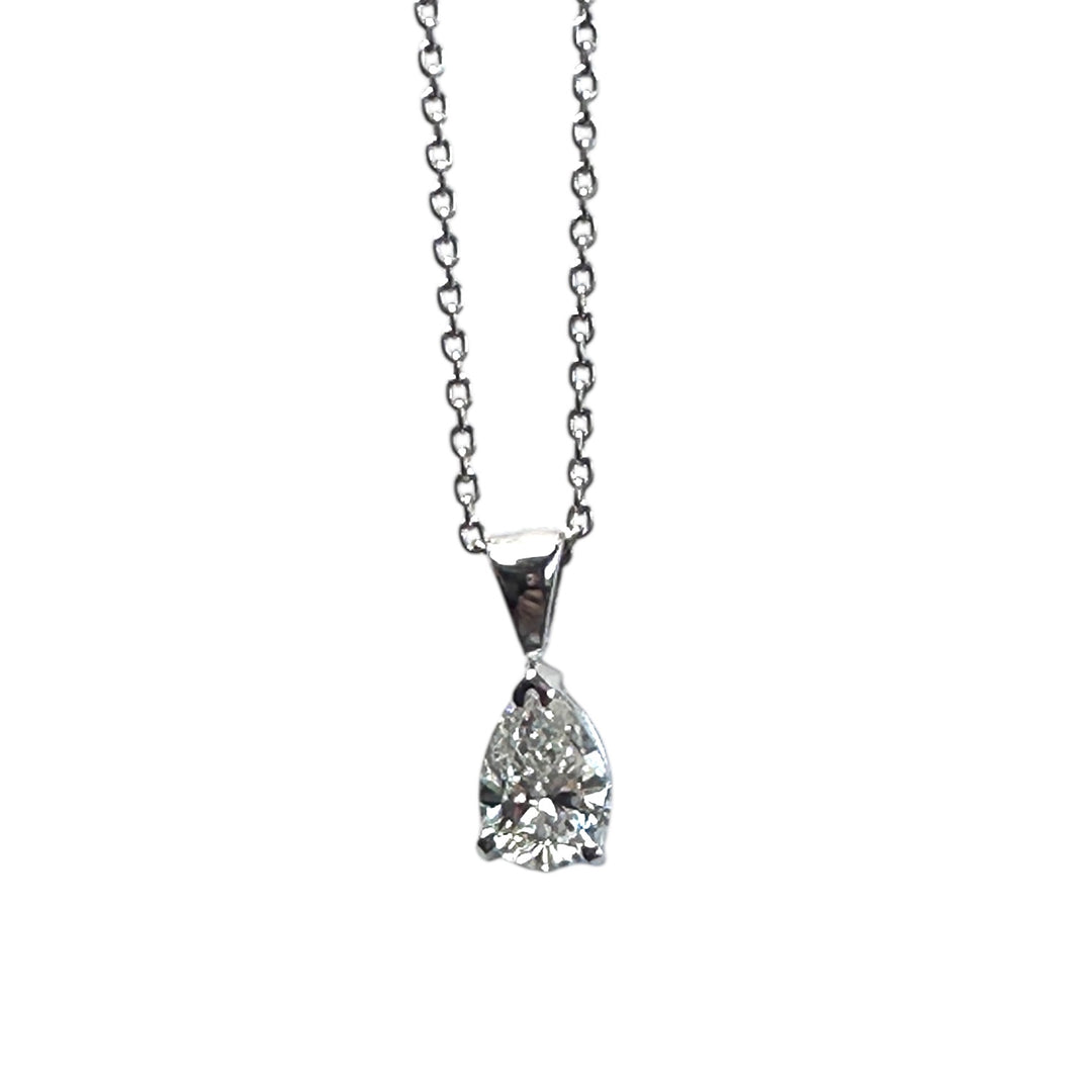 14Kt. Natural .85ct Pear Diamond Certified SI2-H Pendant & Chain