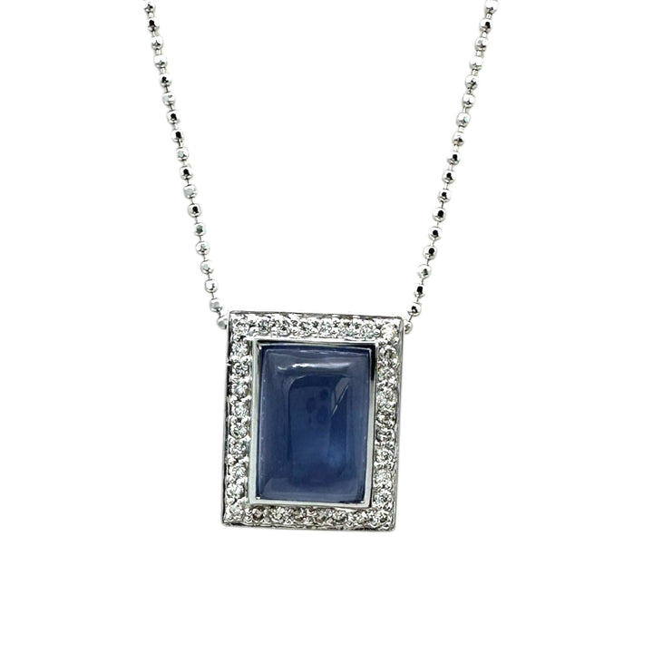 18 karat Chalcedony Gemstone and Diamond Halo Pendant With Chain