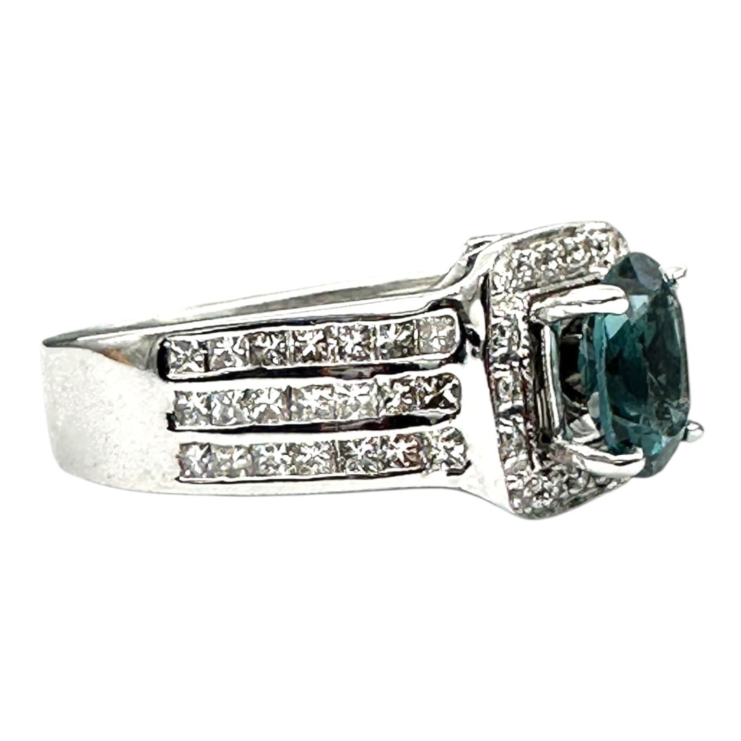 London, Blue Topaz Diamond Halo Princess 2.50ctw Wide Band Ring