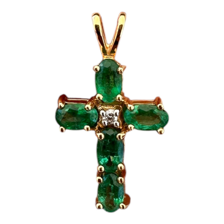 Modern 14K Gold 0.75 CT Emerald Cross Pendant with Diamond Accents (22 x 12 mm)