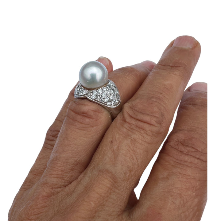 12 mm White South Sea Pearl & 1.80 CTW Pavé Diamond Cocktail Ring