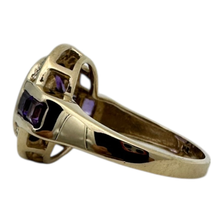 14 karat art deco style Amethyst halo Ring