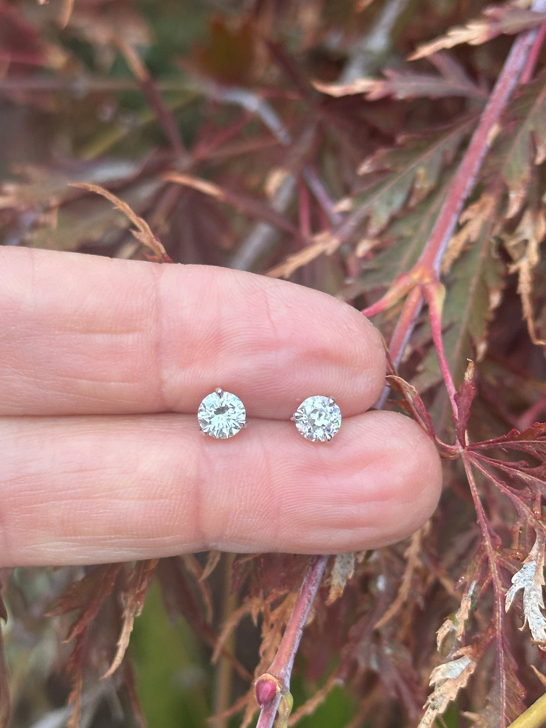 14 karat white, 1.22 carat natural diamond screw-back stud martini earrings