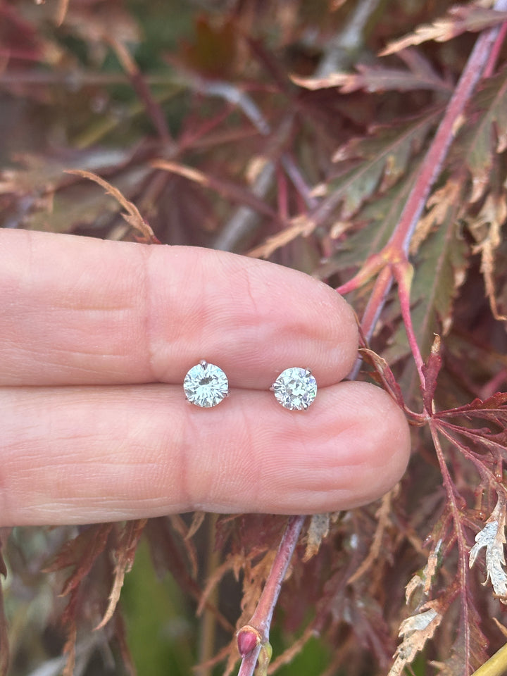 14 karat white, 1.22 carat natural diamond screw-back stud martini earrings