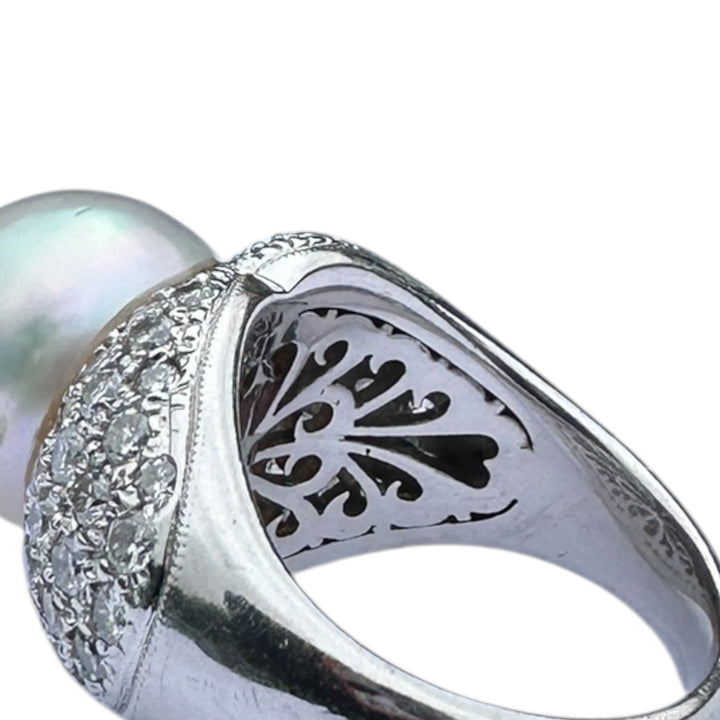 12 mm White South Sea Pearl & 1.80 CTW Pavé Diamond Cocktail Ring