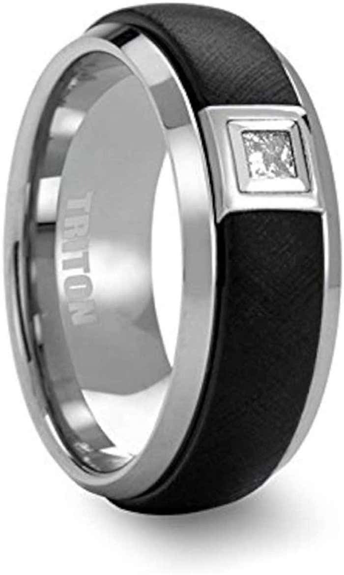 .16 ct Princess Diamond Tungsten Black Band Ring Size 10