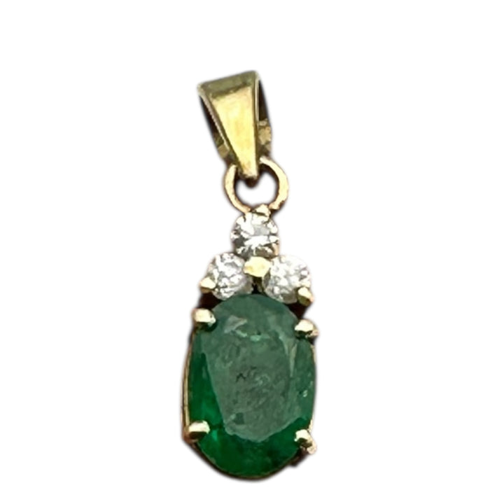 14 Karat 1.00 Carat Oval-Emerald and Diamond drop Pendant