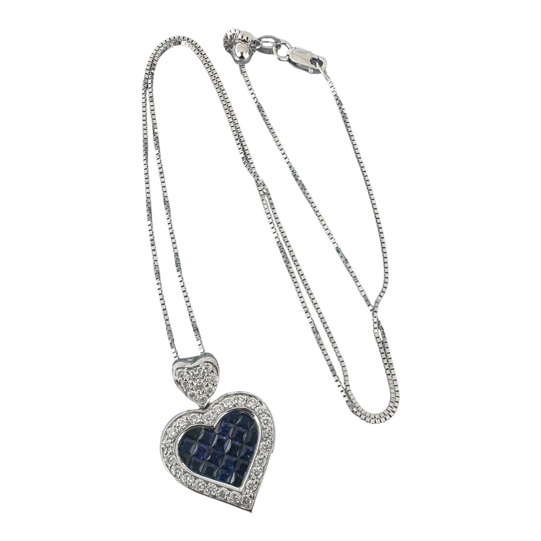 18kt 2.50ct Sapphire Diamond Heart Pendant and Chain