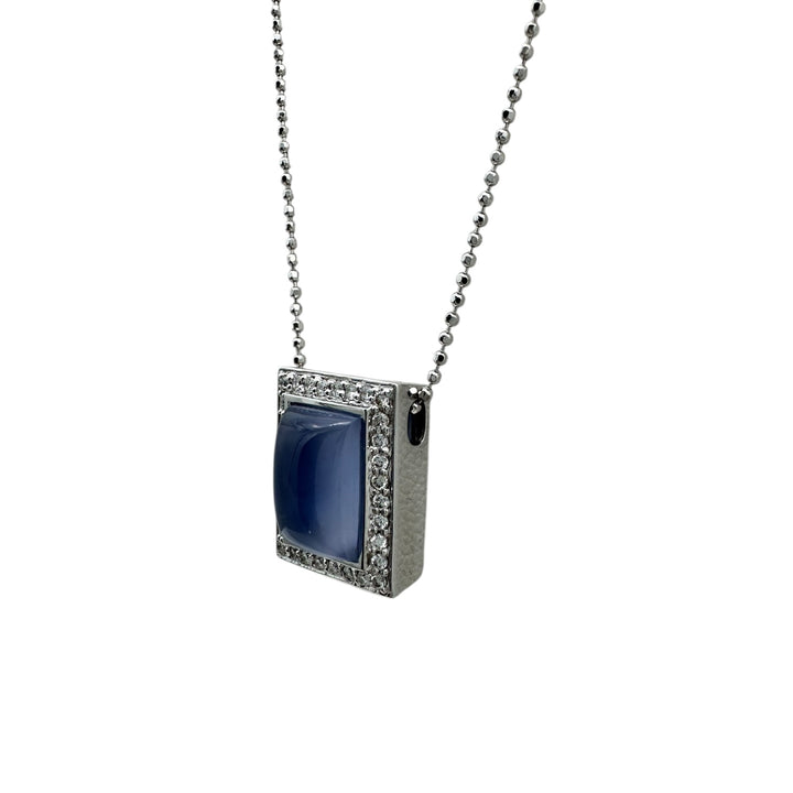 18 karat Chalcedony Gemstone and Diamond Halo Pendant With Chain