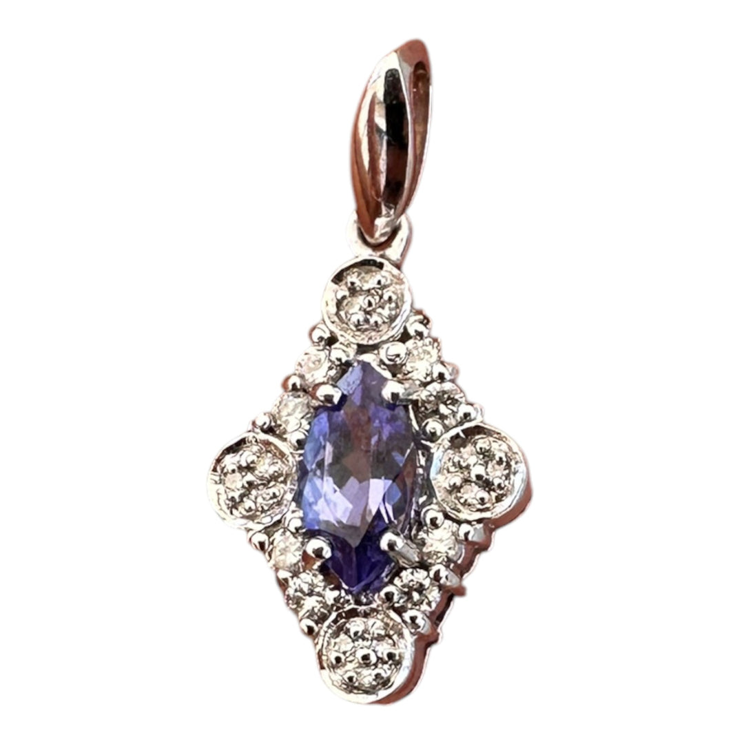 14kt Marquise Tanzanite and Diamond Cluster Pendant