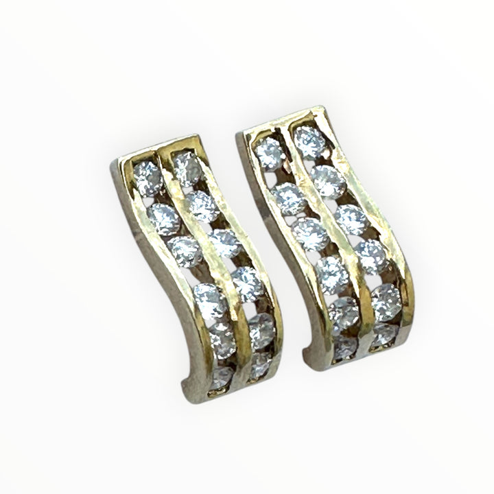 14K Yellow Gold Double-Row Channel-Set Diamond Wave J-Hoop Earrings 0.85 CTW