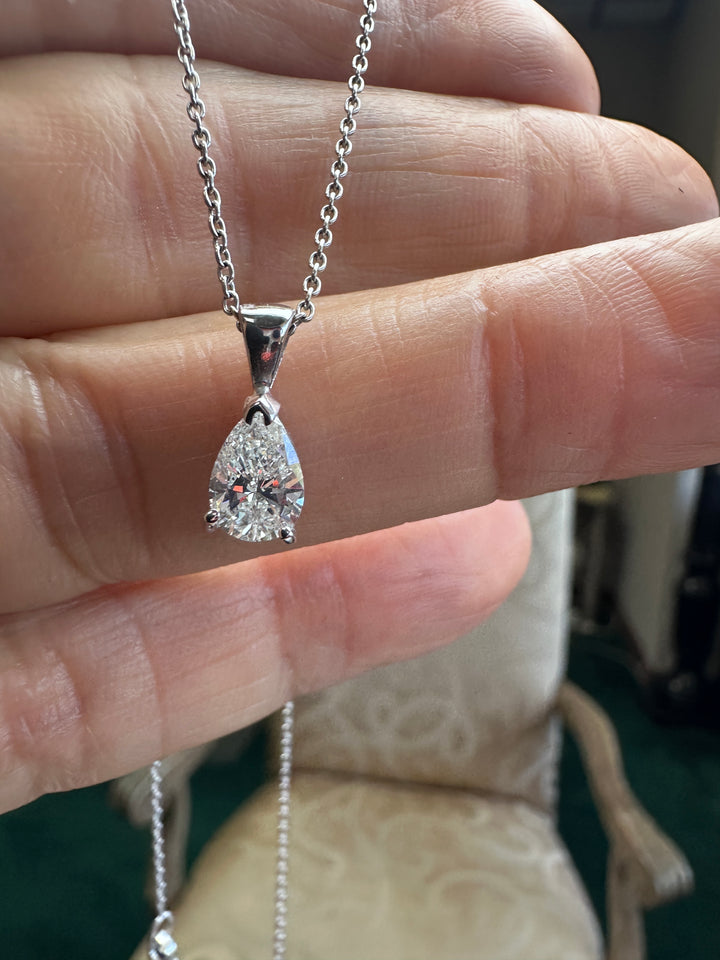 14Kt. Natural .85ct Pear Diamond Certified SI2-H Pendant & Chain