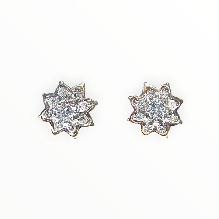 Vintage 14 Karat Two-Tone Gold Diamond Starburst Cluster Stud Earrings, 0.50 CTW