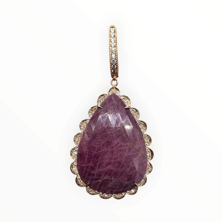 Pear-Shaped Natural Ruby & 0.80 CTW Diamond Scalloped Halo Pendant 14K Rose Gold