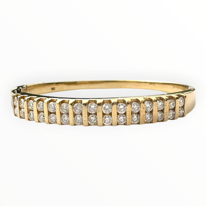 14 karat Gold Two-Row Round Brilliant Diamond Channel Bangle Bracelet, 3.00 Carats