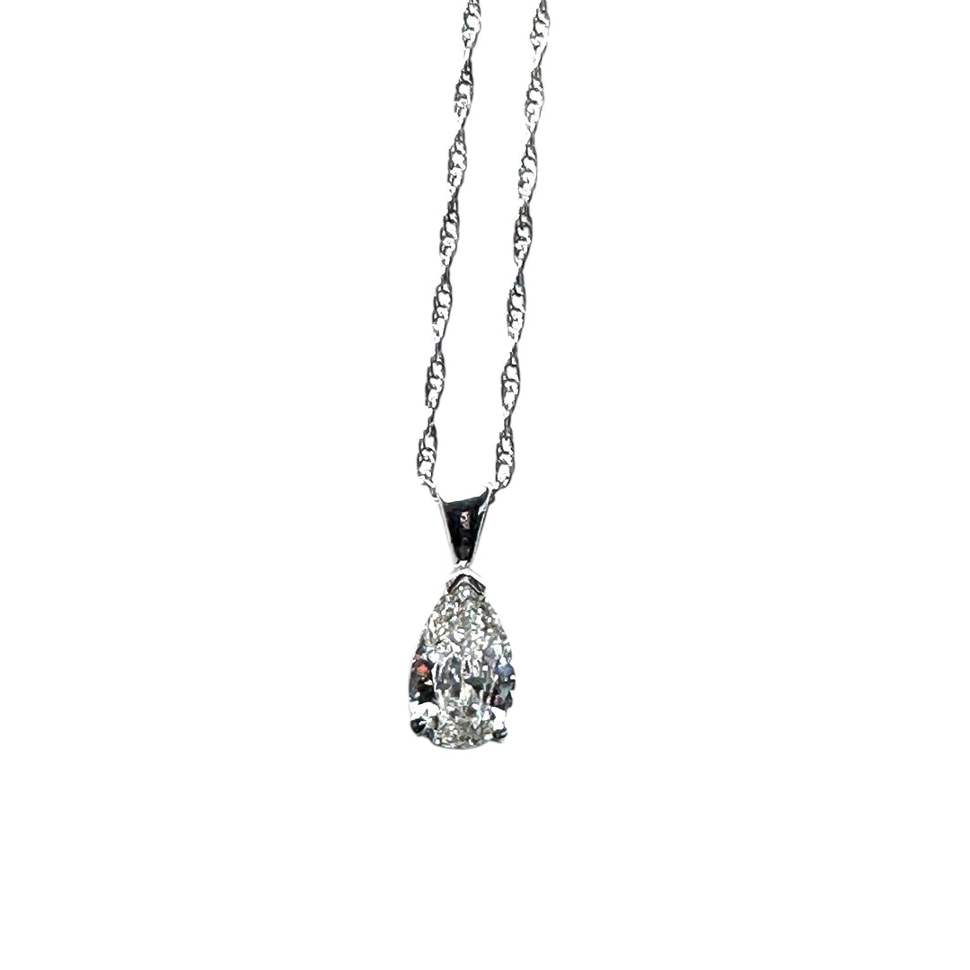 14Kt. Natural .93ct Pear Diamond Certified VS1-H Pendant & Chain