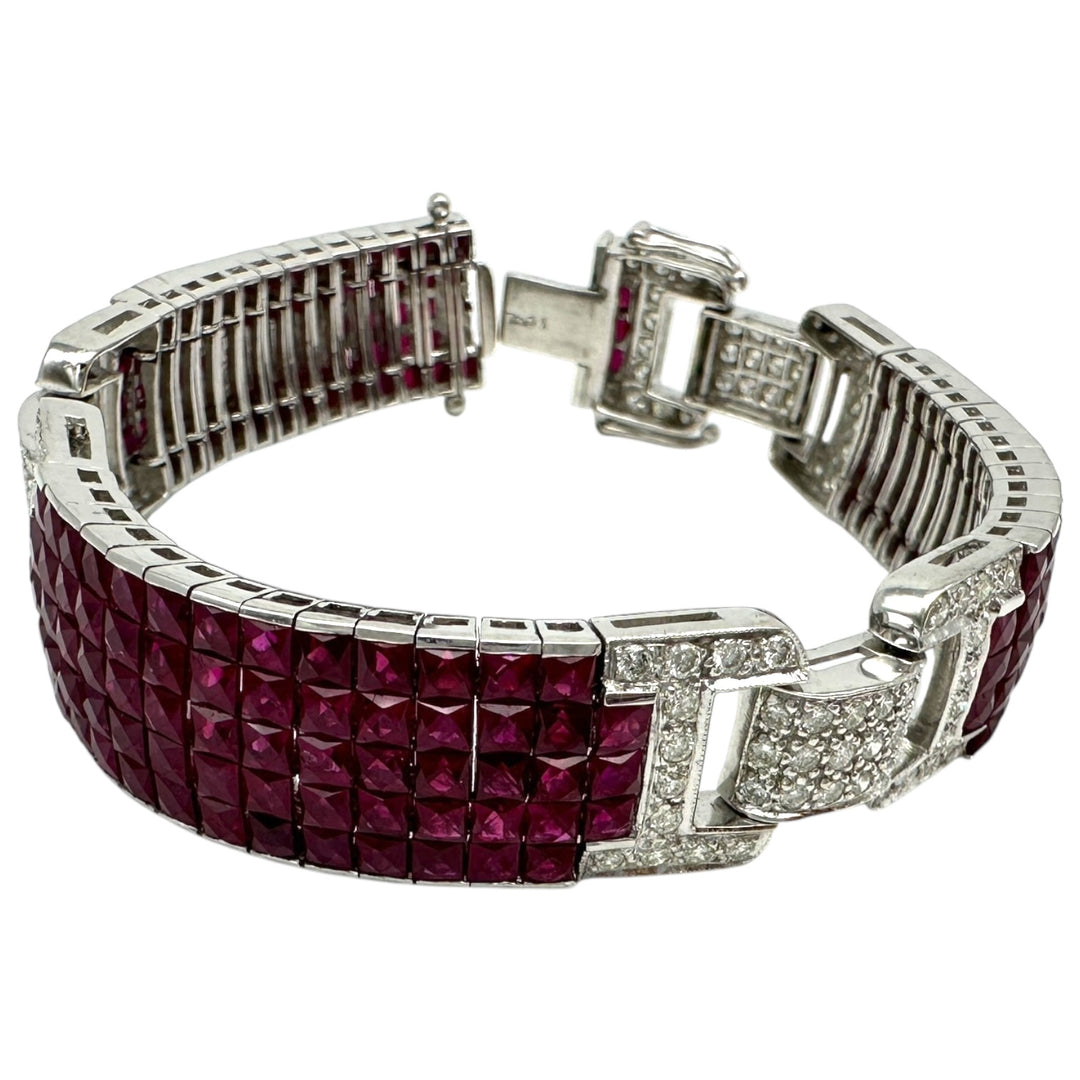11 ct Invisible Diamond & Burma Ruby Bracelet 18 Karat