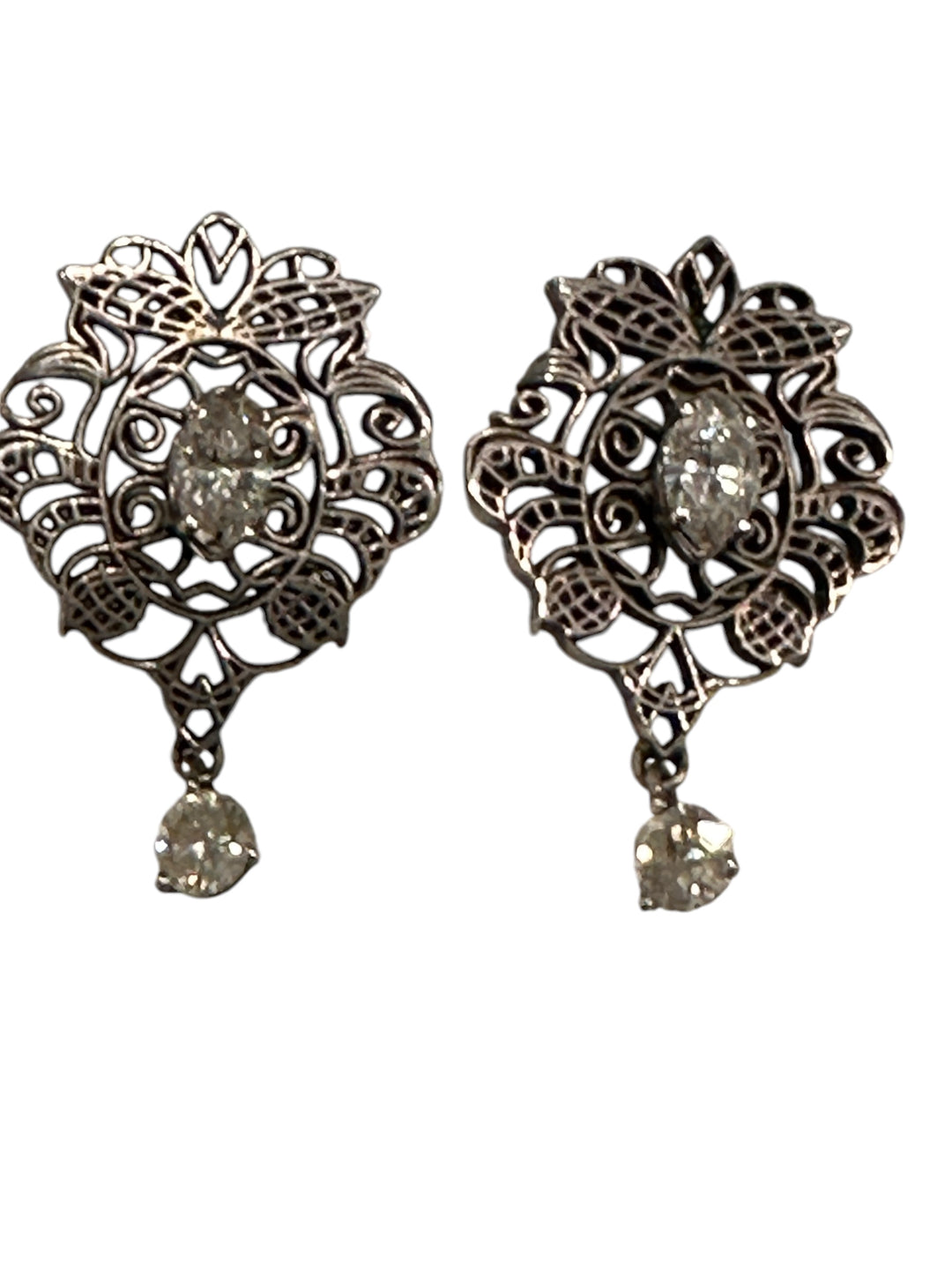 Vintage Diamond Filigree Dangle, 1 Carat Stud Earrings