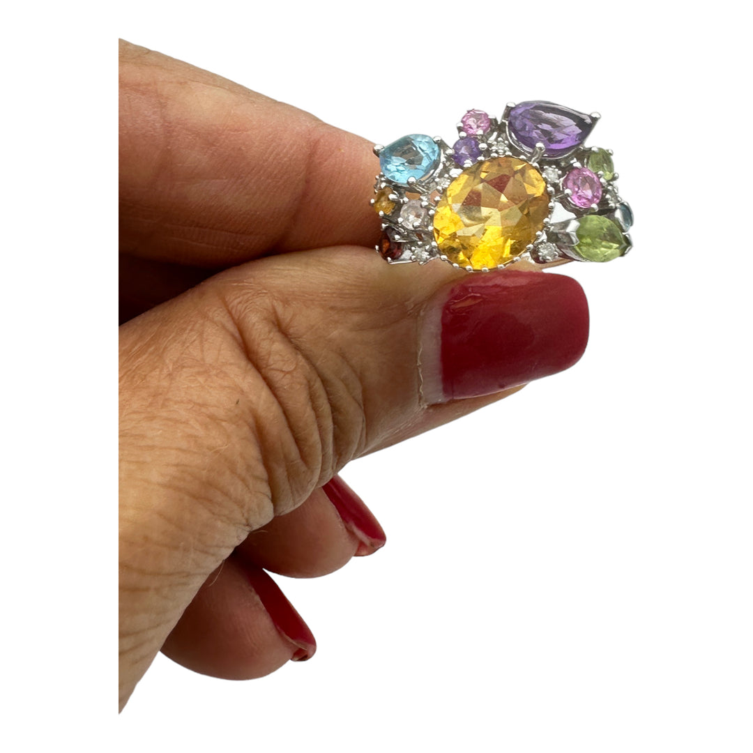 4.50 ctw Colored Gemstone Confetti Ring 14 Kt White Gold